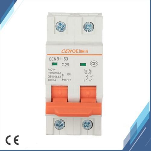 Newly free shipping small and light 2P 25A AC 415V circuit breakerwith over-voltage protection for power distribution lines