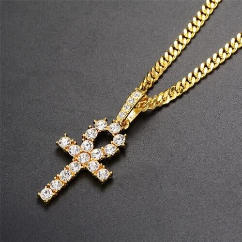 Ankh Cross Micro Pave Rhinestone Iced Out Necklace & Pendants Egyptian Key of Life for Men HIP Hop Jewelry Dropshipping