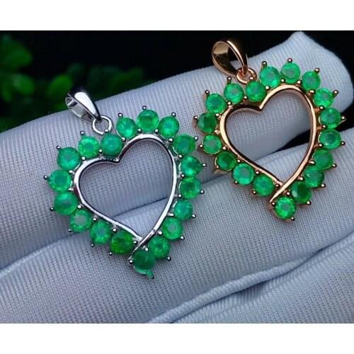 Heart style elegant green emerald pendant of necklace for women jewelry real 925 silver gold plated natural gem girl party gift