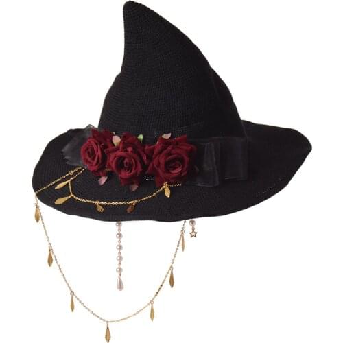Retro Witch Hats Masquerade Rose Adult Gothic Lolita Cosplay Costume Accessories Halloween Party Dress Decor