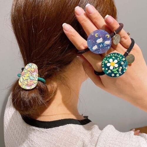 Japanese Korean Elastic Hair Bands Acetic Acid Flower Starry Sky Hair Tie Rope Cute Girls Ball Hair Headdress Woman Accesories