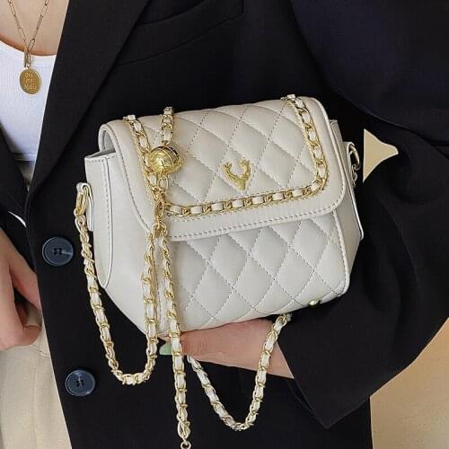 Quilted Chain Womens Bag 2021 Simple Small Female Crossbody Bags Solid Color Leather Handbags Diamond Lattice Shoulder Bags Sac