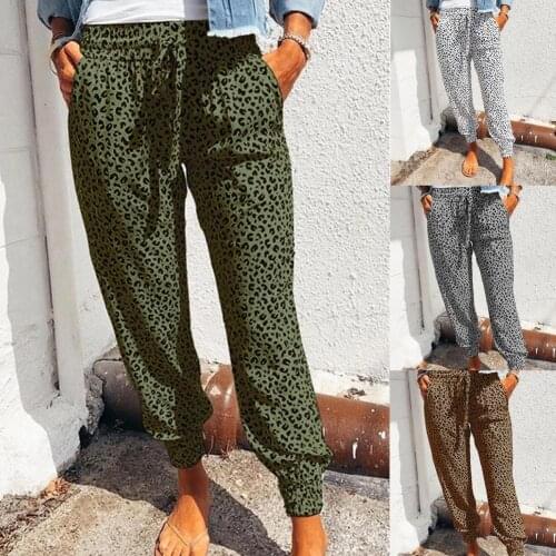4 Colors Stylish Leopard Print Harem Pants Skin-friendly Cropped Trousers Elastic Waist for Going Out