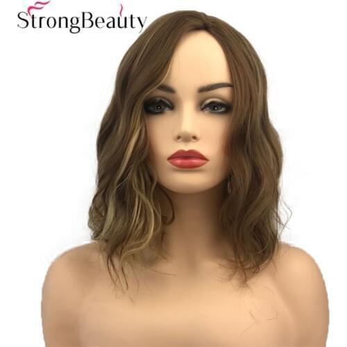StrongBeauty Synthetic Wavy Brown And Blonde Mix Wigs Women Mix Bob Wig Cuts Hairstyle Hair
