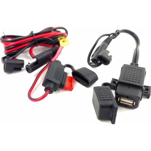 Waterproof Motorcycle Dual USB Charger Kit SAE to USB Adapter Cable 120cm Cable Inline Fuse for Motorcycle Cellphone Tablet GPS