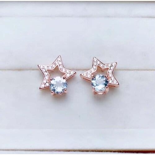 High Quality Aquamarine Stars Earrings S925 Pure Silver Fine Fashion Charm Simple Jewelry for Women Free Shipping MeibaPJFS