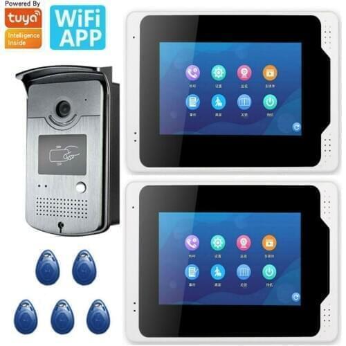 Yobang Security Video Intercom 7 Inch LCD Wifi Wired Video Door Phone Doorbell 1 Camera 2 Monitor KIT Tuya APP RFID Unlock