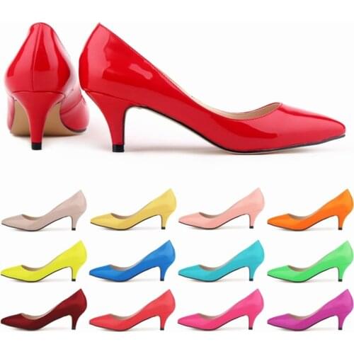 6cm High Heels Concise Women Shoes 2021 Autumn Pointed Toe Women Pumps Shallow Patent Leather OL Office Lady Shoes Candy Colors