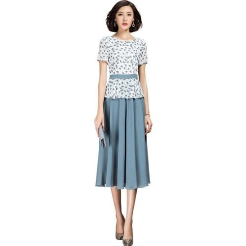 2021 Summer Sweet Elegant Short Sleeve Chiffon Patchwork A Line Floral Dress Women