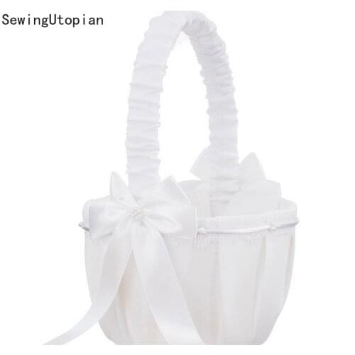 1PCS NEW Romantic Wedding Flower Girl Basket Chic Satin Flowers Bowknot Flower Baskets for Wedding Party Decoration