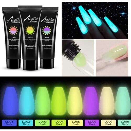 15ML Luminous Poly Nail Gel For Extension Finger Glow in the Dark Painless Quick Building Acrylic Poly Nail Art Gel Manicure
