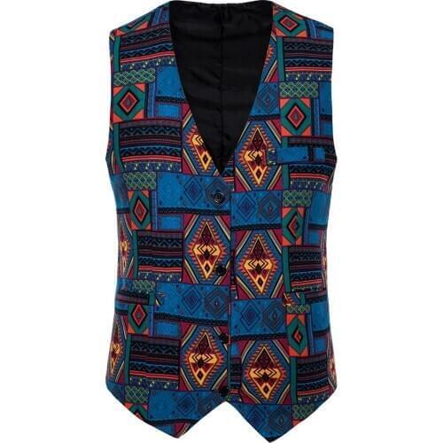 2019 New Fashion Mens Casual Slim Fit Spell Color Gentleman Vest Printing Suit Vest Suit Tuxedo Waistcoat