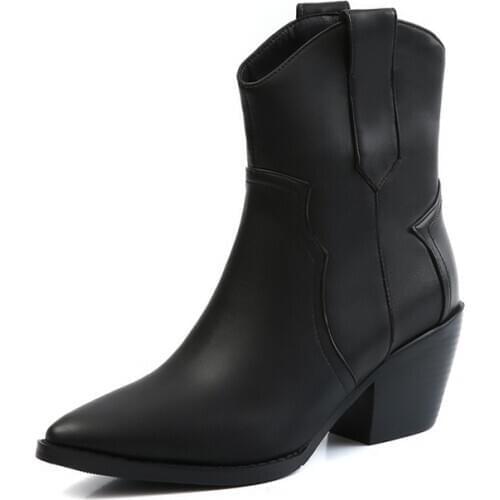 2020 Pointed Toe Western Cowgirl Boots Chelsea Ankle Boots Shoes Women Cossacks Cowboy Boots Wedges Female Shoes