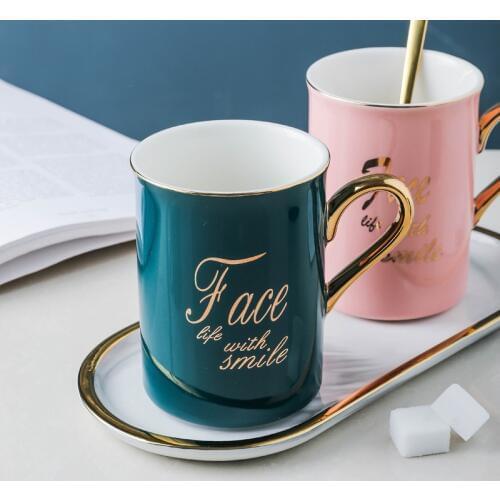 400ml Gold Inlay Ceramic coffee Mug Milk Cup Drinkware mugs Gold handle