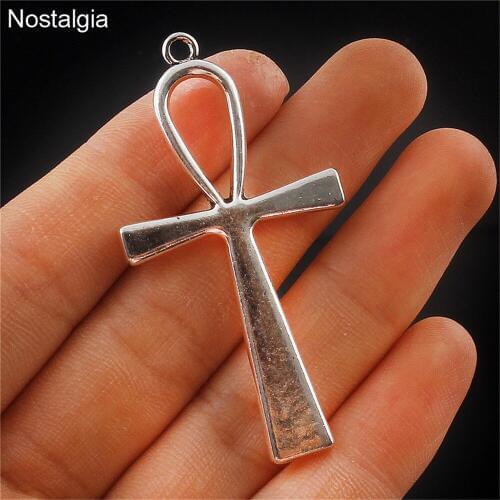 Nostalgia 5Pcs Ankh Cross Religious Charms Large Pendants For Bracelets Necklace Diy Making Jewelry 55*29MM
