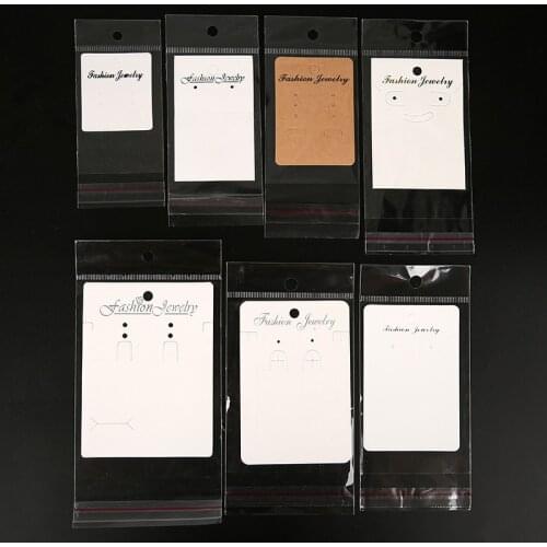 50pcs/lot Earring Display Cards With Self Sealing Bags Paper Necklace Holder Packing Hang Tag For Diy Jewelry Packaging Making