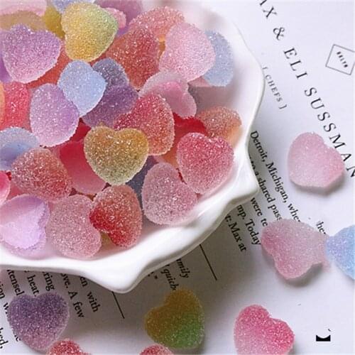 50Pcs/Bag Cute Gummy Heart Shape Nail Art Decoration 8/10mm Resin Sugar Charms 6 Colors Candy Kawaii Jelly Manicure Accessories