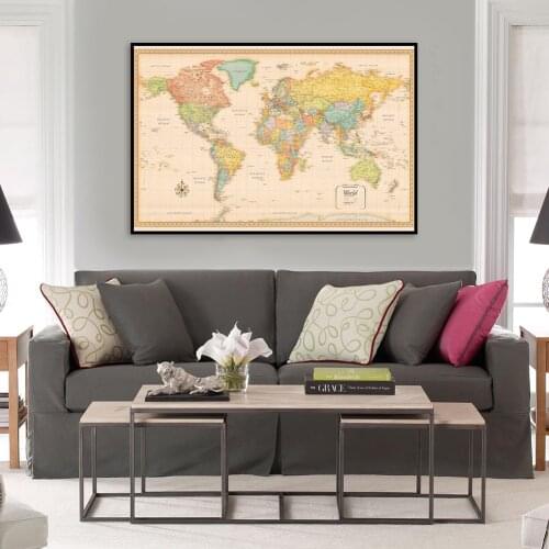 60*40cm The World Political Map Vintage Wall Art Poster Spray Canvas Painting School Supplies Living Room Home Decor