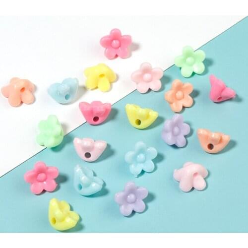 Linsoir 50pcs/Lots Acrylic Beads Flower Shape 10mm DIY Jewelry Accessories Braclets for Women Mix Color Children Gift