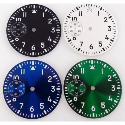 37mm Green Lume Manual Watch Dial For ETA 6497 ST 3600 Hand Winding Movement Black/White/Blue/Green Matte/Sunburst