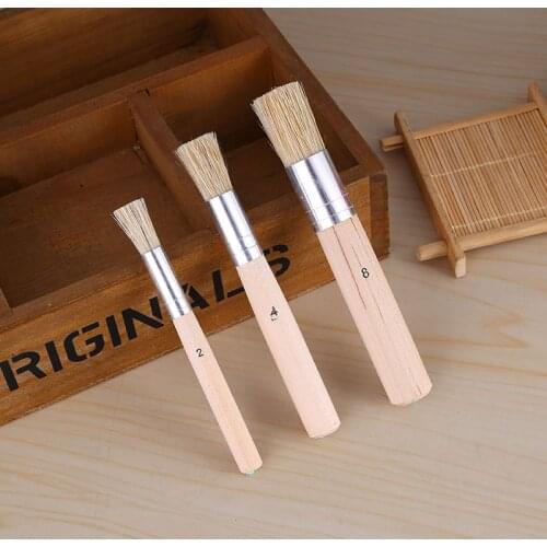 3pcs Wooden Stencil Brush Hog Bristle Brush Set Wooden Handle Aluminum Tube Template Round Head for Oil Watercolor Painting