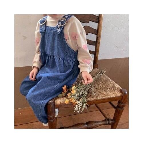 Childrens Denim Overalls 2021 Korean Childrens Denim Pants Baby Boys and Girls Embroidered Trousers Kids Suspender Pants 2-7Y