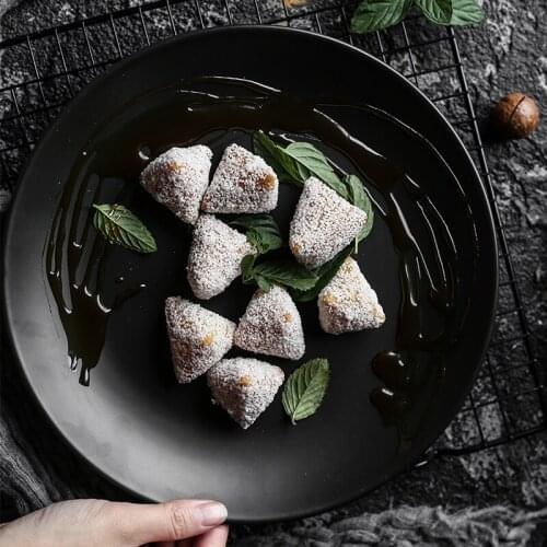 Platycodon grandiflorum home Japanese ceramic plate black western steak plate pasta fruit salad plate restaurant characteristic