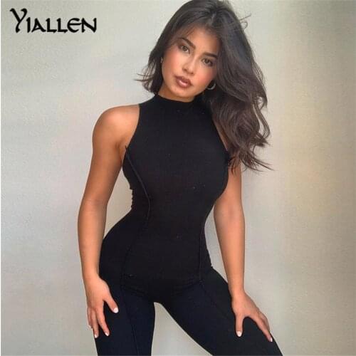 Yiallen Patchwork Elastic Casual Women Jumpsuit Fitness Sporty Rompers Sleeveless Zipper Activewear Skinny 2021New Summer Outfit