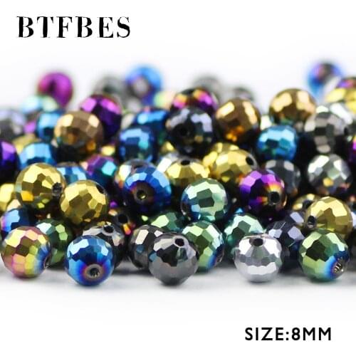BTFBES 96 Faceted Football Austrian Crystal Beads 8mm 50pcs Plated Color Round Loose Beads Jewelry Making Bracelet Necklace DIY