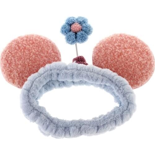 Cute Grey Coffee Pink Orange Cartoon Round Ears Flowers Cloth Fluffy Woolen Yarn Turban Headband Headwear for Women & Children