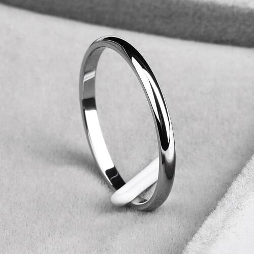 2mm Men Women Thin Titanium Steel Ring Rose Gold Black Silver Color Engagement Ring Smooth Simple Wedding Rings For Couple