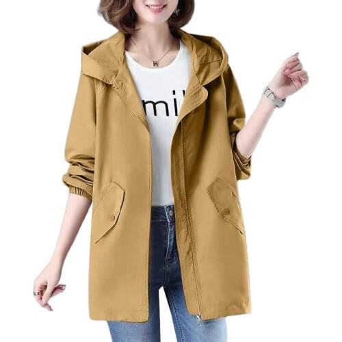 2021 Spring Autumn New Windbreaker Women Coat Loose Casual Hooded Thin Trench Coat Ladies Mid-Length Coat Female Outerwear Top