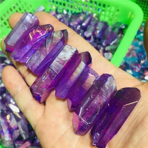 Wholesale Electroplated Titanium Rainbow Aura Lemurian Quartz Crystal Point Healing Stones Decor Natural Quartz Crystals