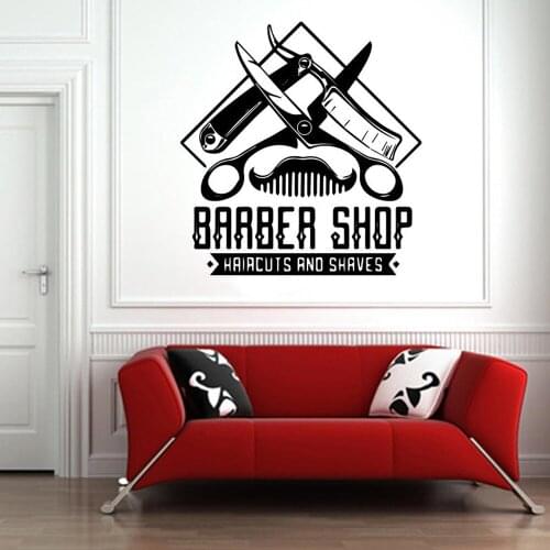 Barber Shop Wall Decal Hair Salon Beard Logo Sign Emblem Wall Sticker Vinyl Art Decor Removable Barber Shop Decor Decal C582