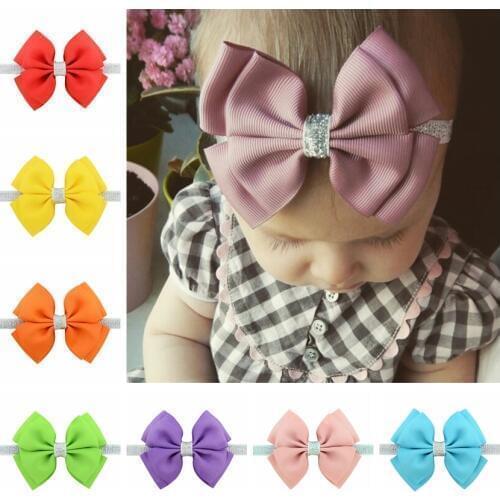 20pcs /lot Sweet Color Kids Bow Headband Silver Ribbon Bows with Thin Hairband Photography Props Girls Bow Tiara Headwrap 724