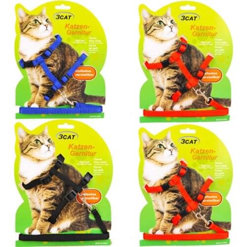 Hot Sale Polyester Cat Harness And Leash Products For Animals Adjustable Pet Traction Harness Belt Cat Kitten Halter Collar