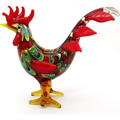 Christmas decoration Gift For Kids Multicolor hand blown murano glass rooster figurine ornament Artistic Glass Chicken Sculpture