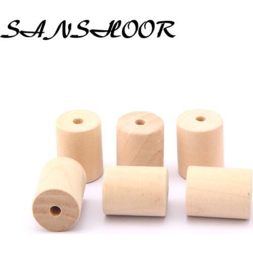 SANSHOOR Geometric Natural Wooden Beads Cylinder Unfinished Eco-friendly Untreated Tube Beads Fit Diy Pendant Neckalce 30Pcs/lot