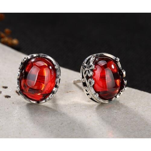 Earings Fashion Jewelry Ancient Ways Is The Plum Flower Inlaid Jade Pulp Pomegranate Corundum Female Fashion Earrings Wholesale