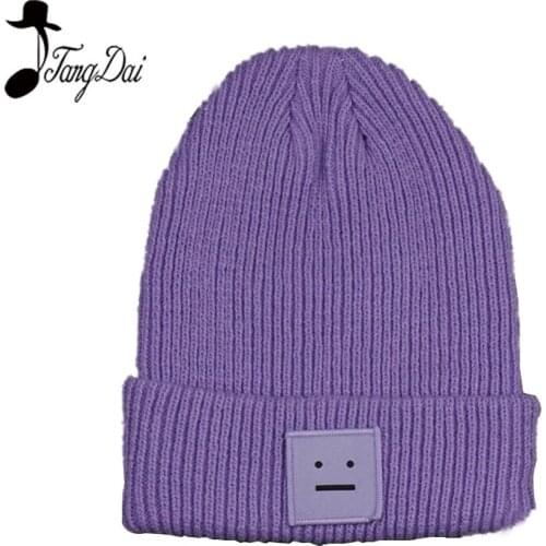 Women Winter Hat Cartoon Cute Funny Smiling Face Winter Cap Hats For Women Knitted Hat Solid Color For Girls Warm Hat