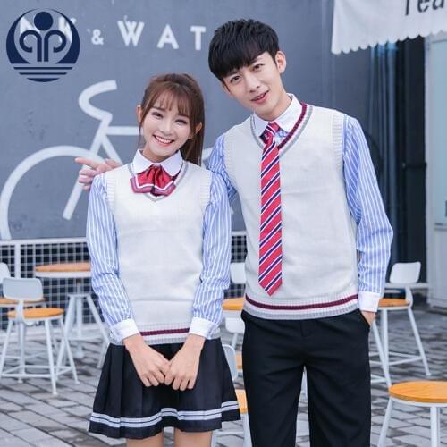 Student School Uniform V Collar Sweater Vest School Uniform JK Uniform Fashion Uniform Class Long Sleeve 4pcs D-0582