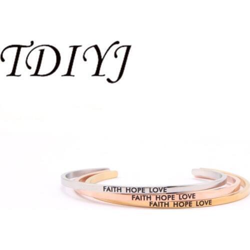 TDIYJ Stainless Steel Faith Hope Love Cuff Bracelets&Bangles Engraved Bracelet For Women Jewelry 1pcs