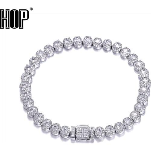 Hip Hop 7MM Bling Iced Out Oval Box Buckle CZ Copper Setting AAA+ Cubic Zirconia Stones Bracelet For Men Women Jewelry