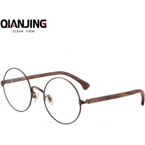 QianJing Vintage Retro Rivet Eyeglasses Frame Men Women Bamboo Wooden Myopia Prescription Optic Glasses Frame With Clear Lens
