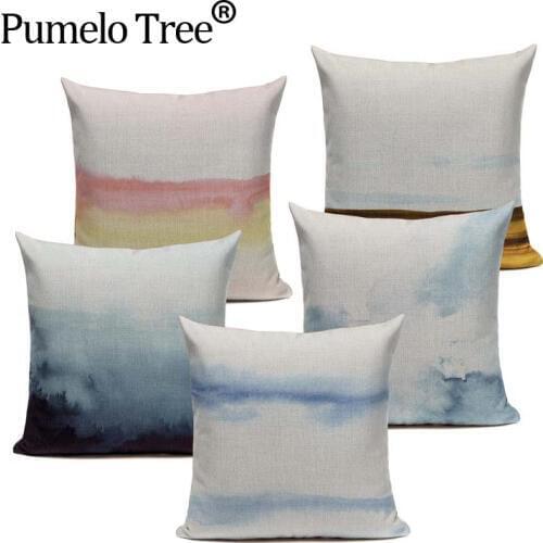 High Quality Watercolor Fog Sea Clouds Pink Blue Green Cushion Cover Throw Pillow Linen Pillow Case Sofa Custom Home Decor Car