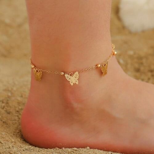Gold Bohemian Butterfly Anklet Beach Foot Jewelry Leg Chain Butterfly Anklets For Women Barefoot Sandals Ankle Bracelet feet
