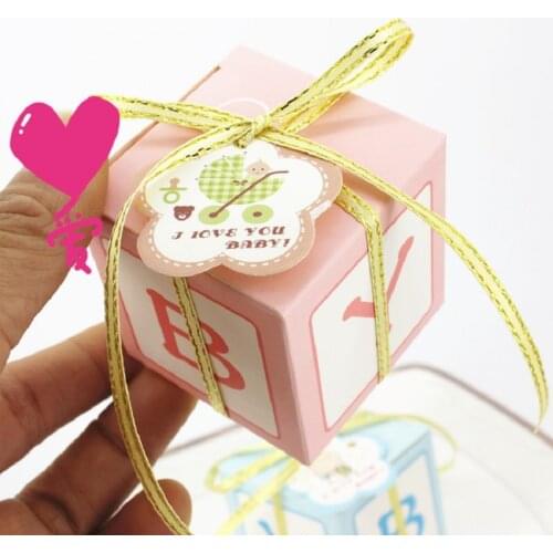 100 PCS Baby Shower Party Favor Gift Boxes Candy Box with Tags and Ribbons Party Decoration Free Shipping
