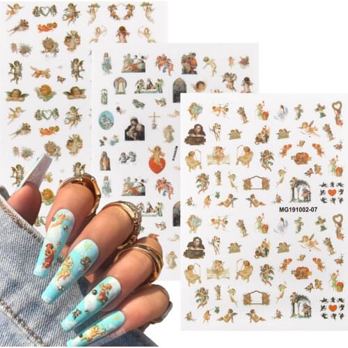 1pcs 3D Angel Nail Stickers Slider Colorful Flower Cupid Design Self-Adhesive Transfer Decals Wrap Nail Art Decorations DIY Tips