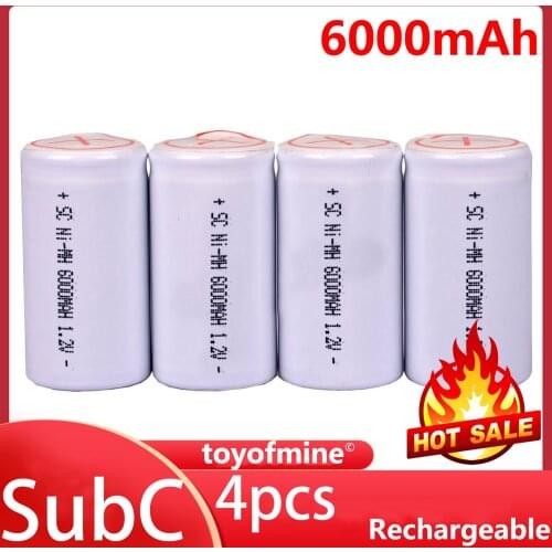 4pcs 6000mAh 1.2V Ni-MH White Color With Tab Rechargeable Battery Sub C SubC