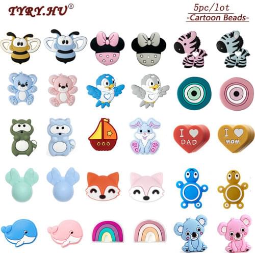 TYRY.HU 10pc Food Grade Silicone Beads Cartoon Animal Koala Butterfly Baby Chewable Accessories DIY Nursing Charm Teething Beads
